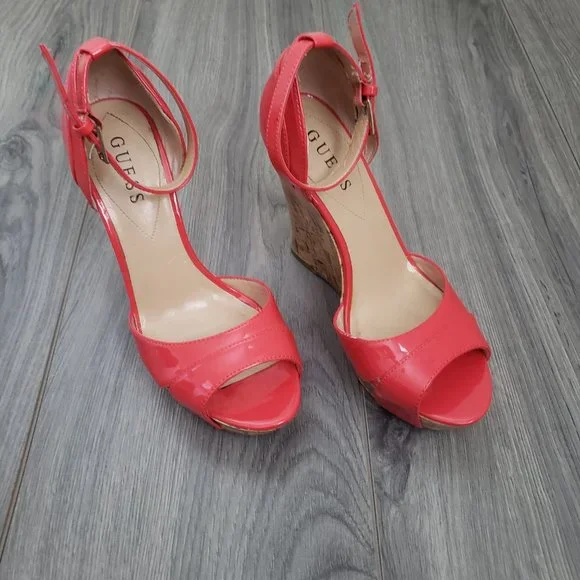 Guess Kalisa Open Toe Platform Wedge Sandals Patent Red Size 7 - Picture 5 of 12